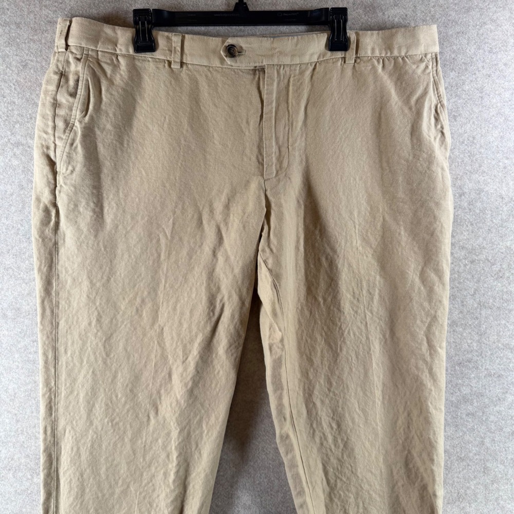 Brooks Brothers Milano Pants 42x30 Tan Linen Cotton Blend Flat Front Trousers